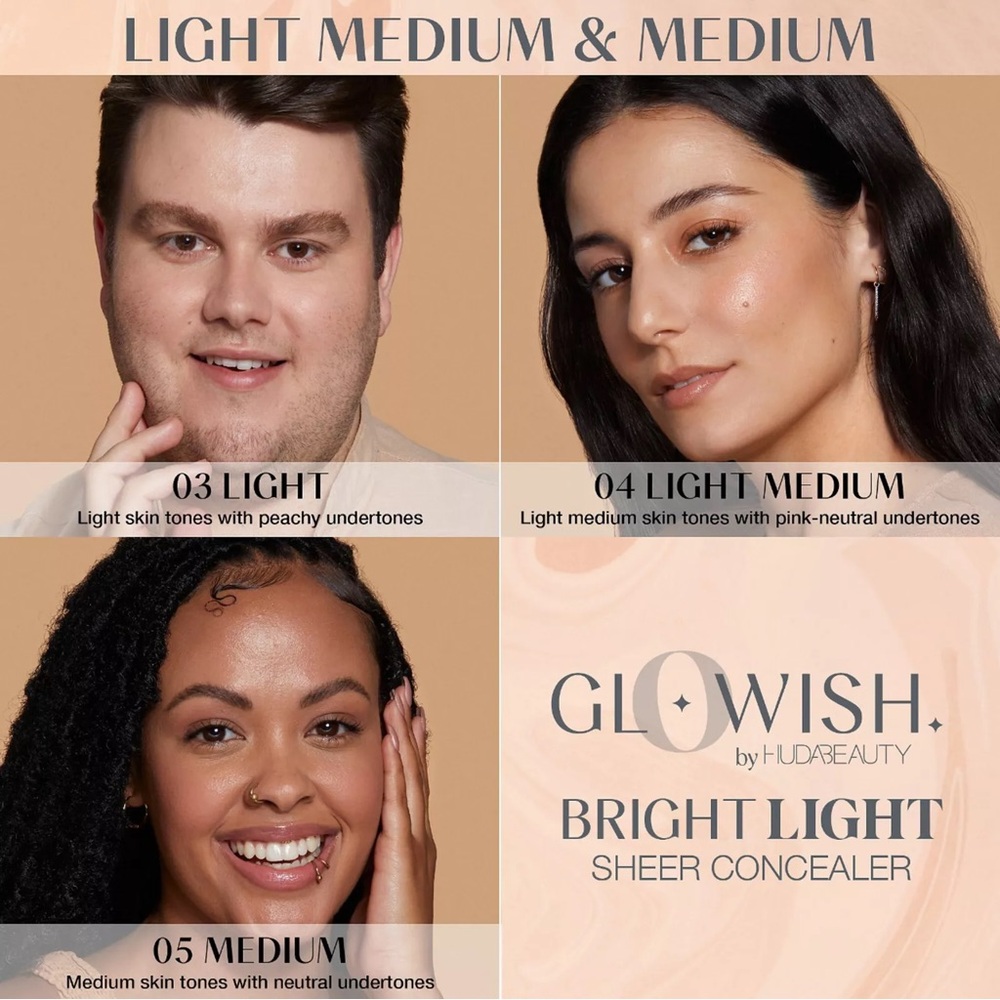 Glowish by Huda Beauty Bright Light Sheer Concealer- Light/Medium 04   (BNIB) - Picture 4 of 10